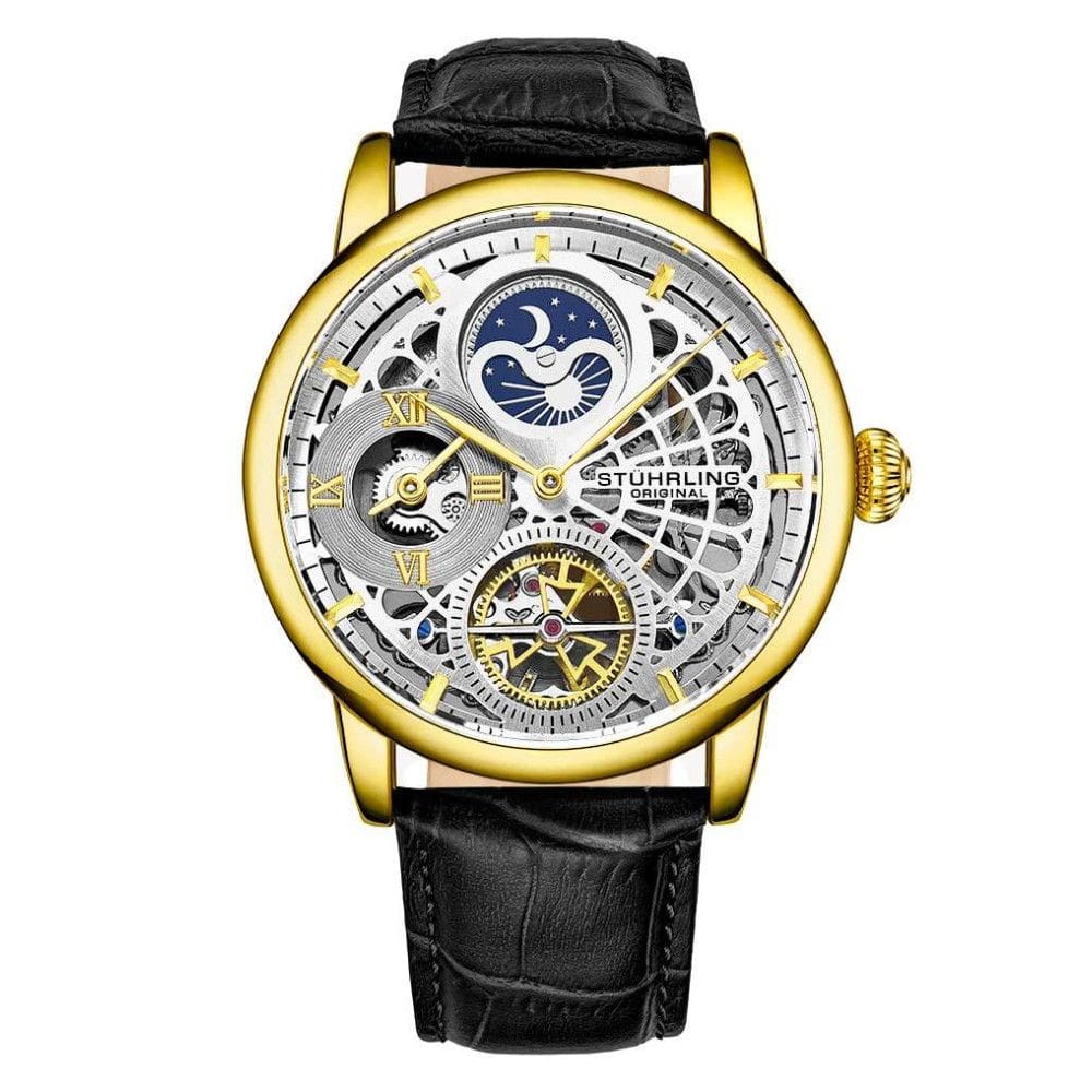 Relógio Masculino Stuhrling Esqueleto 3926 Automático 43mm, Dourado
