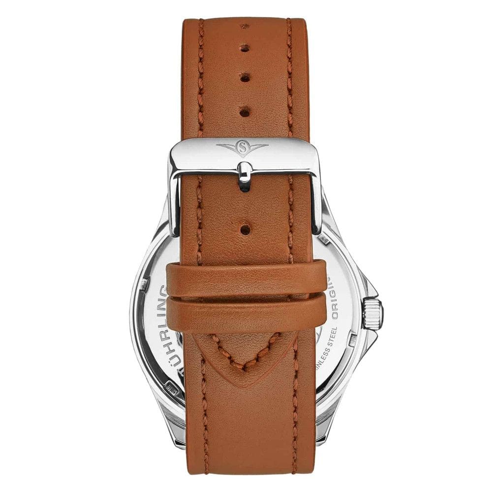 Relgio Aeronaut 3916 Aviador 43mm com Mostrador Preto, Pulseira de Couro Castanho e Fivela de Prata Tang - Stuhrling