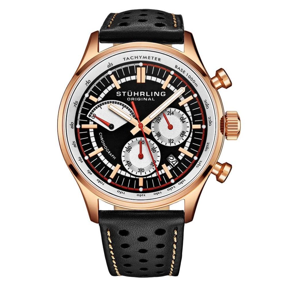 Relógio Masculino Stuhrling Monaco 934 Quartzo 42mm com Cronográfo, Preto e Ouro Rosa