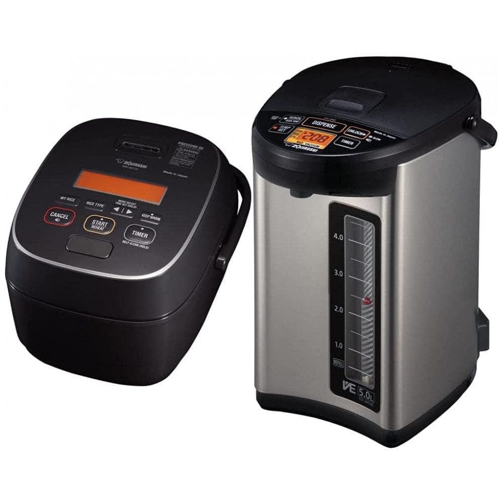 Kit Panela de Arroz Elétrica 5,5 Xícaras NW JEC10BA e Chaleira Elétrica 5 Litros JAC50XB, 110V, Zojirushi, Preta