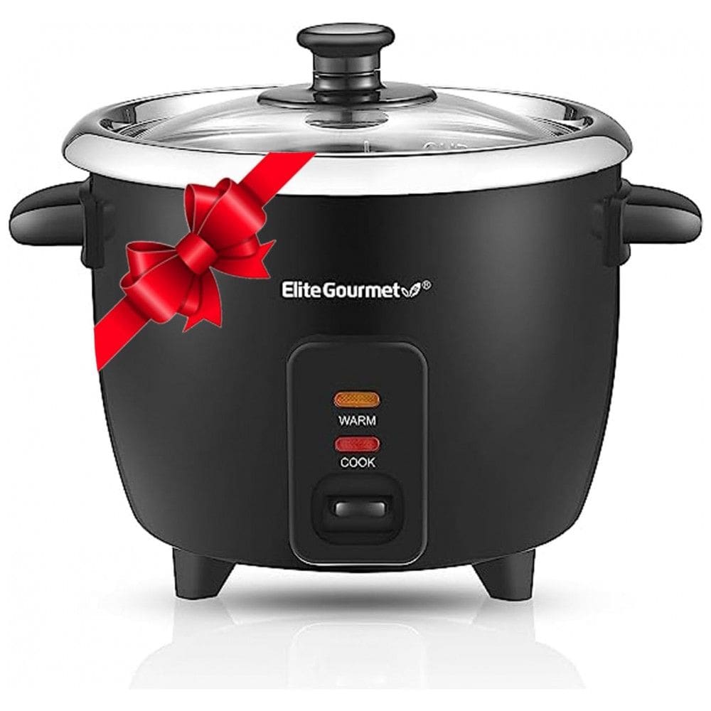 Panela de Arroz Elétrica atpe 3 Xícaras Não Cozidas, 110V, Elite Gourmet ERC006SS, Preta