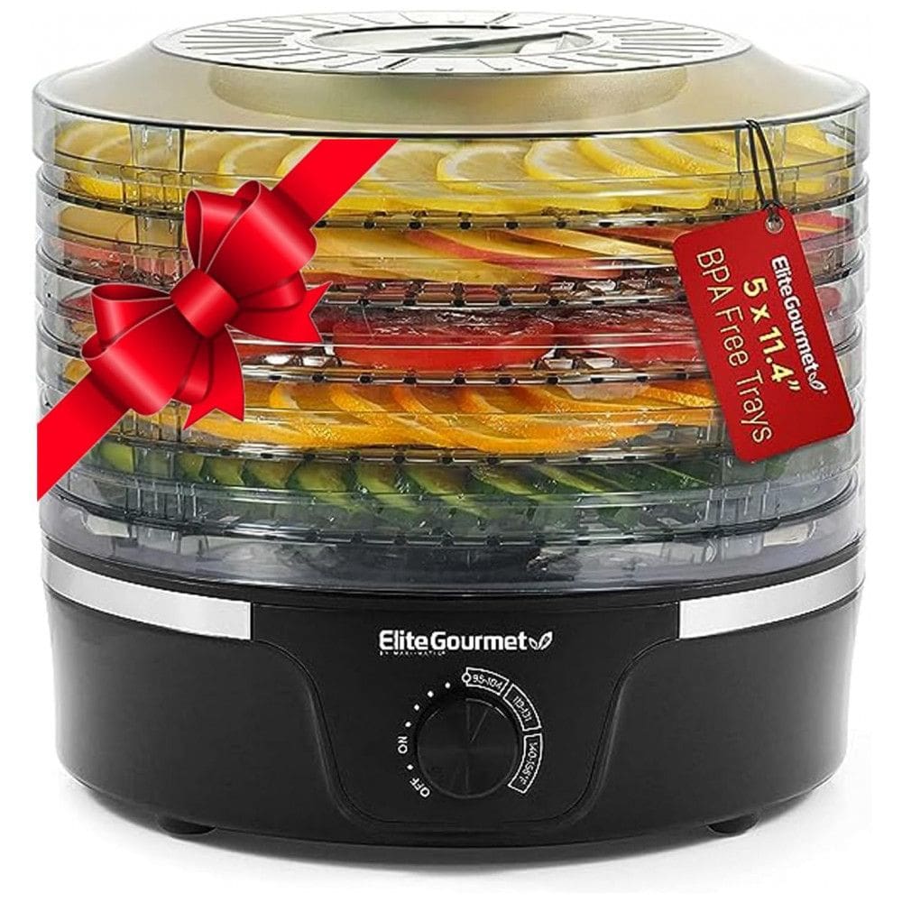Desidratador de Alimentos London Sunshine com 5 Bandejas com Controle de Temperatura 350W, 110v, ELITE GOURMET, Preto