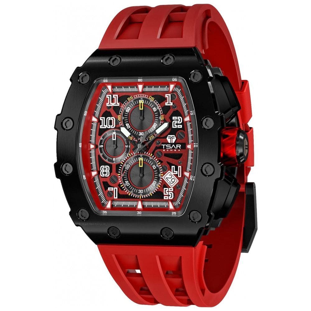 Relógio Masculino Analógico Quartzo a Prova dÁgua 50M com Cronógrafo, TSAR BOMBA TB 8204SGLZHX, Vermelho e Preto