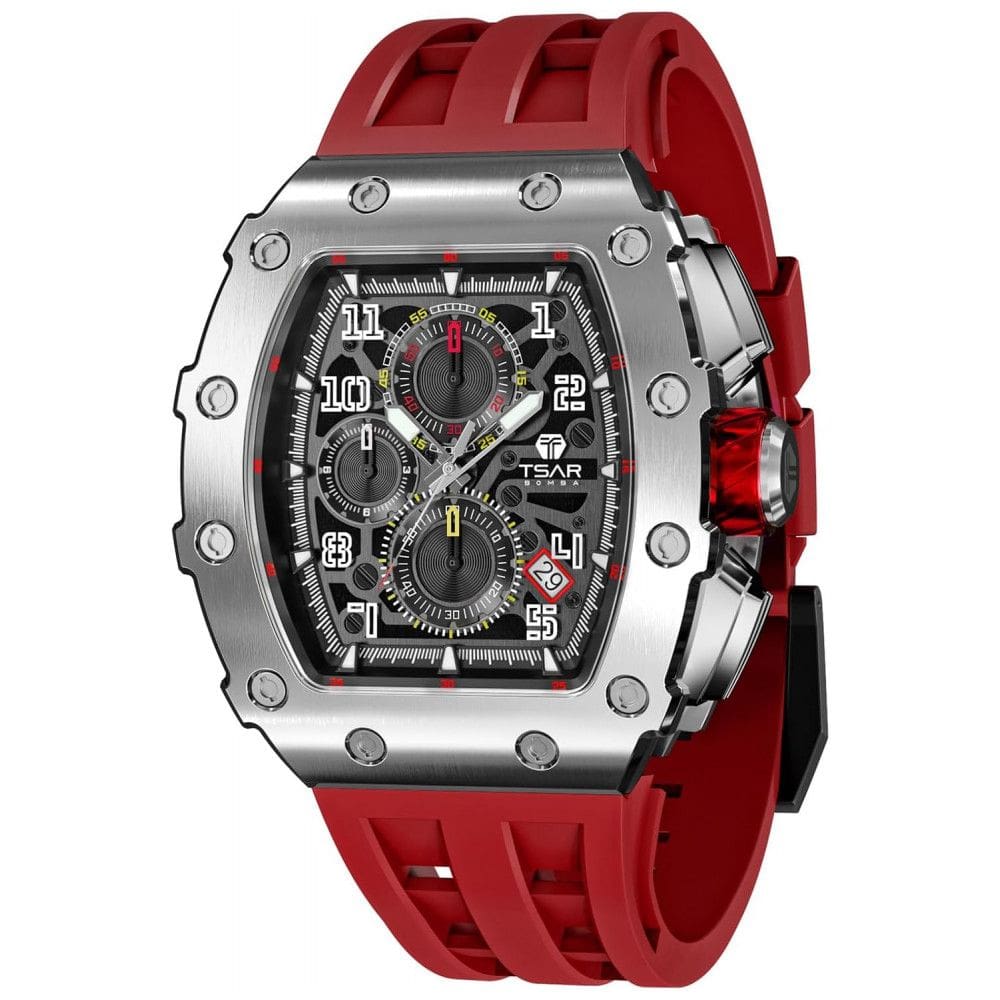 Relógio Masculino Automático Analógico a Prova dÁgua 50M com Cronógrafo, TSAR BOMBA TB 8204SGLZHX, Vermelho