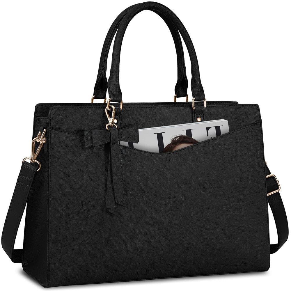 Bolsa para laptop RAINSMORE para mulheres, bolsa de poliuretano de 15,6", impermeável, preta