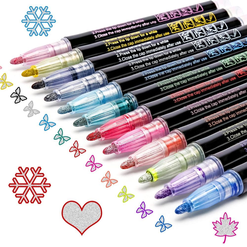 Canetas Glitter Markers ZUBOND Doodle Outline, pacote com 12