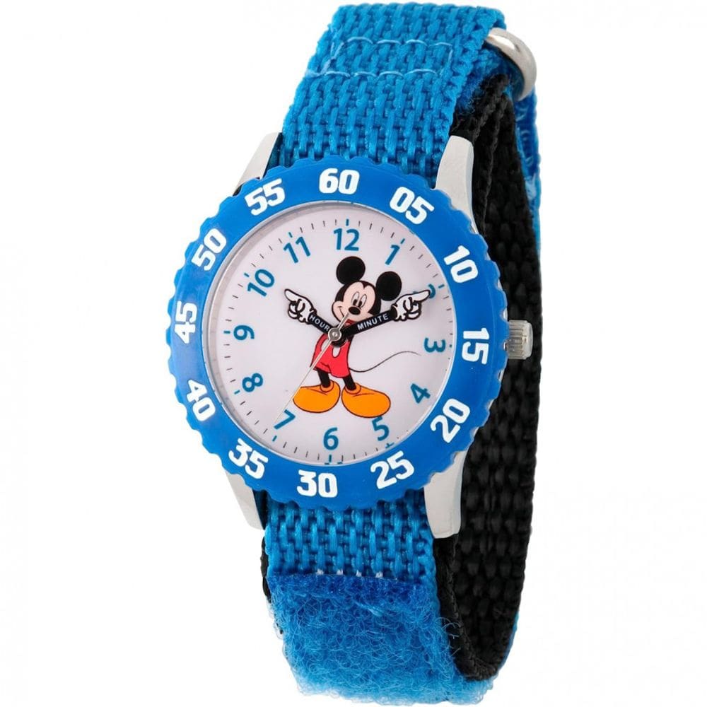 Relógio Analógico de Quartzo com Bisel de Aço Inoxidável para Crianças de 5 até 15 Anos, Disney Mickey Mouse, Azul