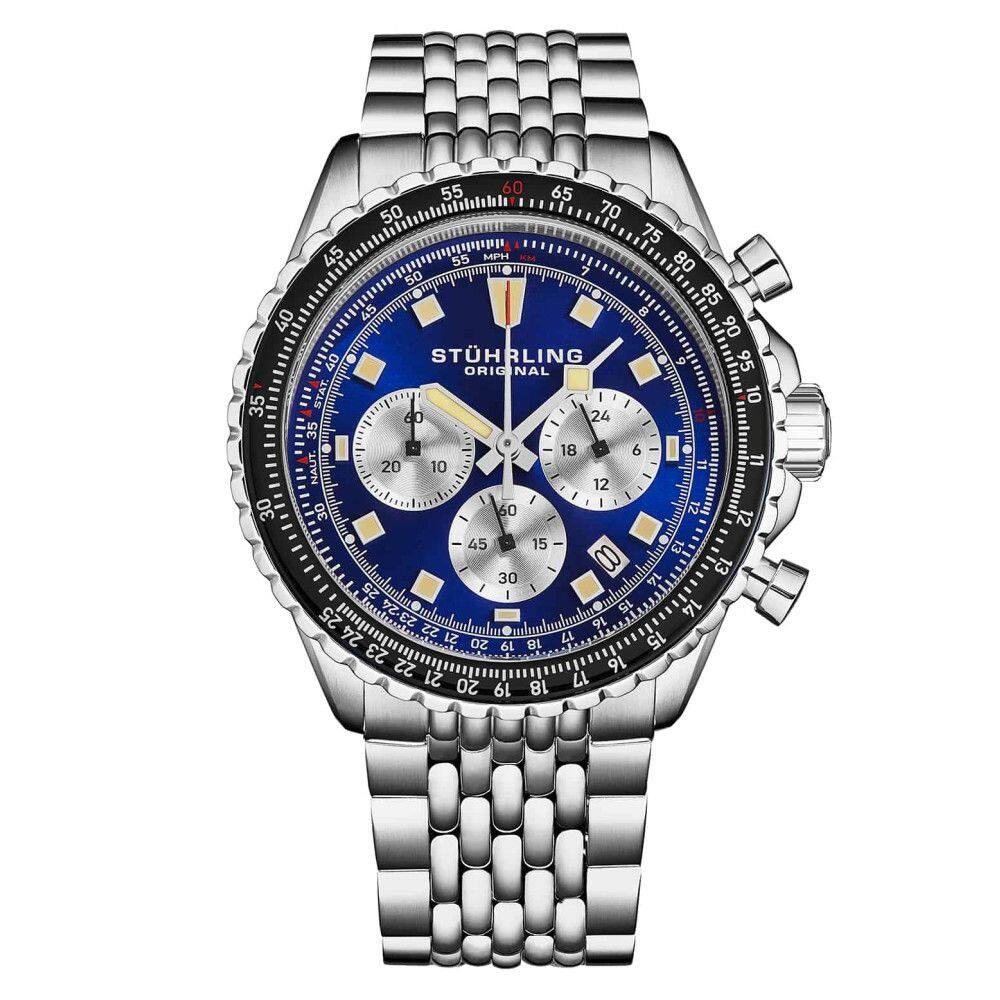 Relgio crongrafo RaceWay 1010 44mm, azul, movimento japons Stuhrling
