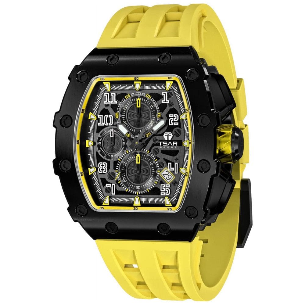 Relógio Masculino Analógico Quartzo a Prova dÁgua 50M com Cronógrafo, TSAR BOMBA TB 8204SGLZHX, Amarelo e Preto