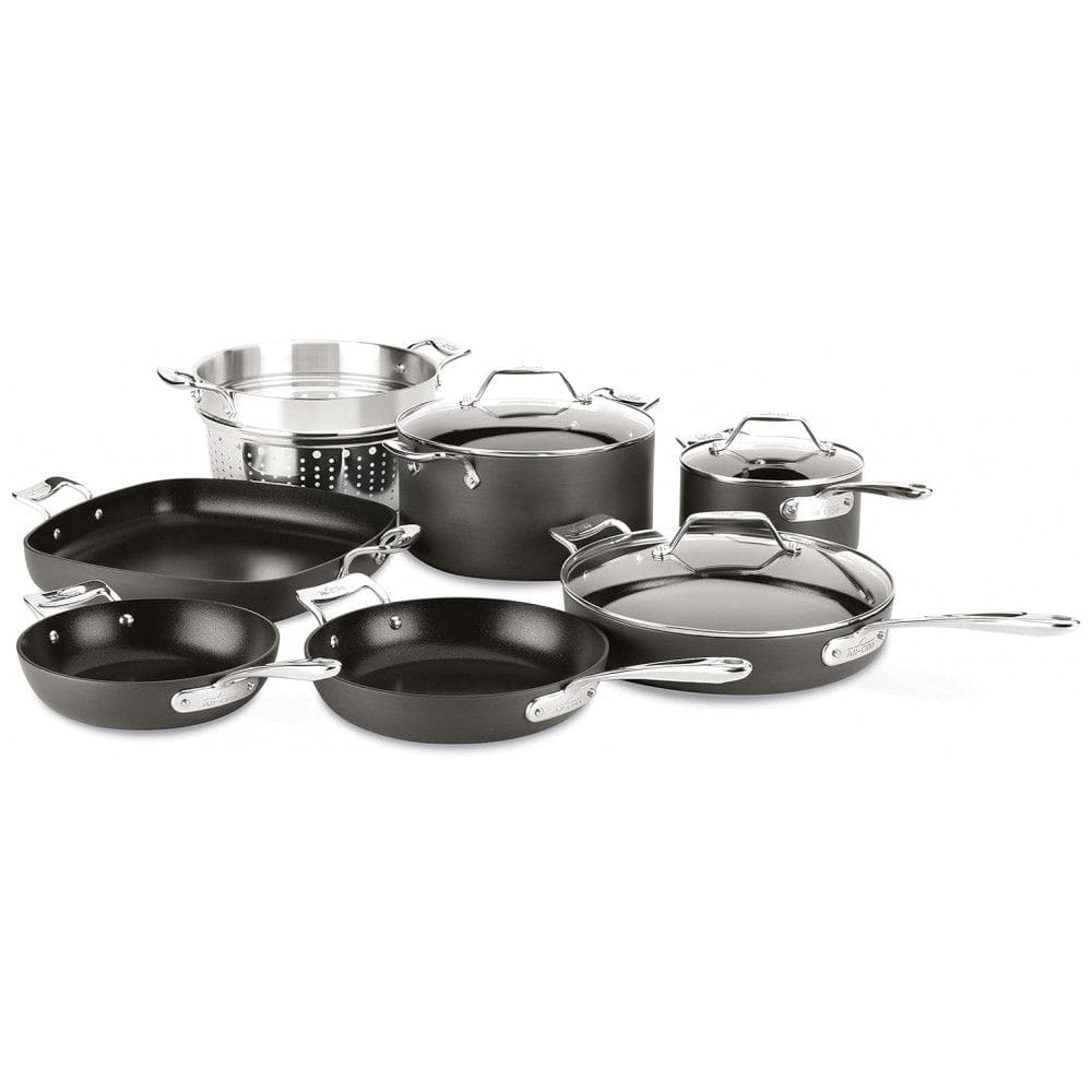 Jogo de Panelas e Frigideiras Antiaderentes em Aço Inoxidável, 10 Peças, All Clad, Preto