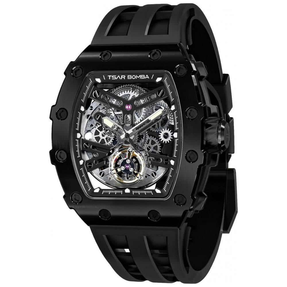 Relógio Masculino Analógico Automático Mecânico a Prova dÁgua 50M com Pulseira de Silicone, TSAR BOMBA TB 8208SGLZ, Preto