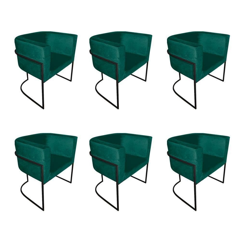 Kit 6 Cadeiras De Jantar Premium Base De Ferro Preta Veludo Verde