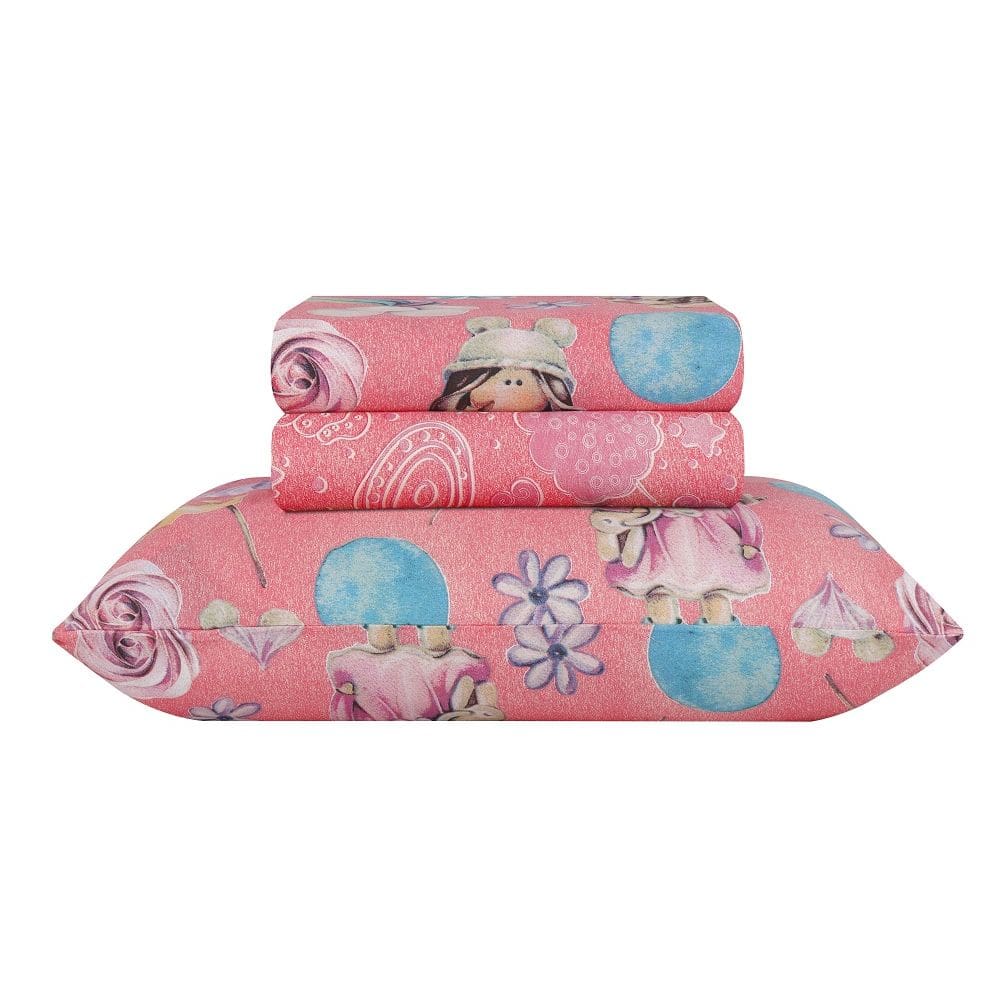 Jogo de Cama Solteiro Infantil Duplo 3 Peças Happy Day Rosa Lollipop Sultan