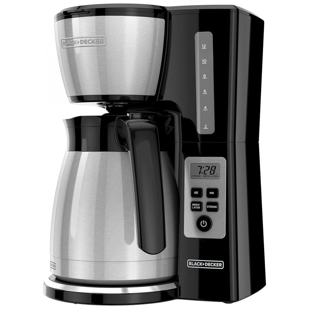 Cafeteira Térmica Programável 12 xícaras com Tecnologia VORTEX, 110V 800W, BLACK DECKER CM2046S, Prata e Preto