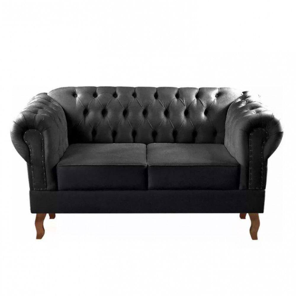 Sofá Dom Pedro 2 Lugares Chesterfield Namoradeira Captonê Preto