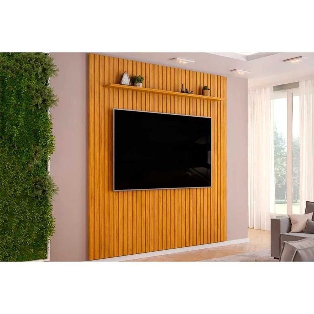 Painel Home P-tv Até 85 Polegadas Pratic Ripado C- Prateleira 250x240cm Cedro Dj Móveis
