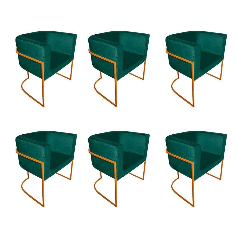 Kit 6 Cadeiras De Jantar Premium Base De Ferro Cobre Veludo Verde