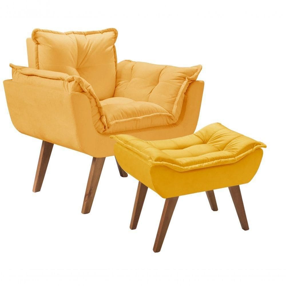 Kit Poltrona Opalla Com Puff Moveis D Salla Amarelo.