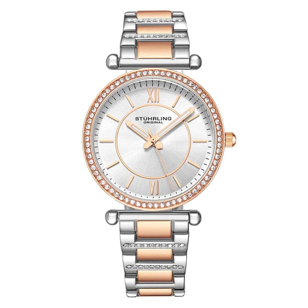 Relgio Stuhrling C905 36mm, design clssico em prata com detalhes em rosa