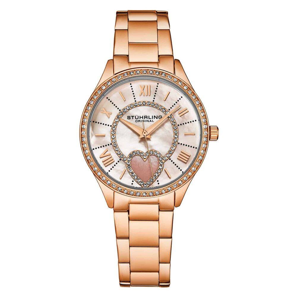 Relgio Stuhrling Saylor 38mm Madreprola 4019 Clssico, Mostrador Branco e Pulseira Rosa