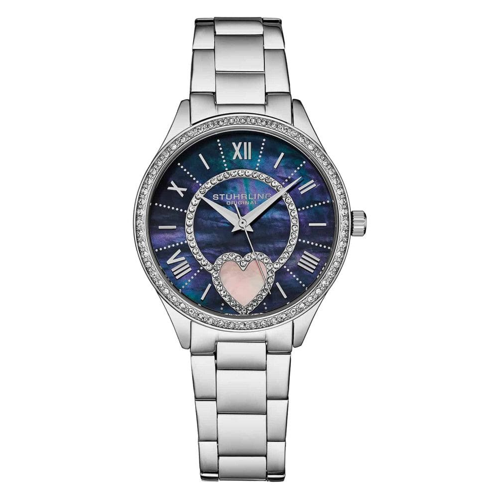 Relgio Stuhrling Saylor 38mm com Madreprola, Mostrador Azul e Pulseira Prateada Modelo Clssico 4019