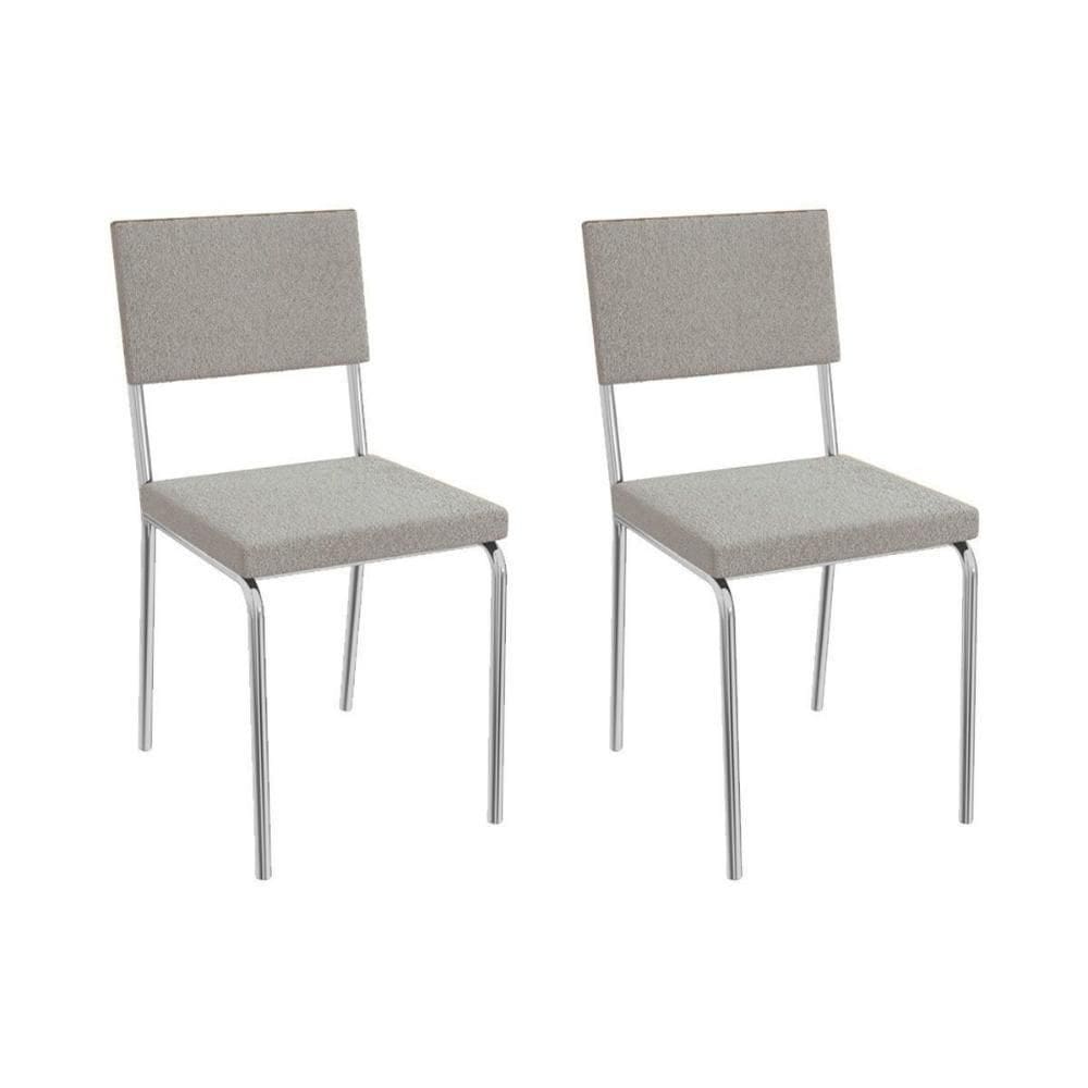 Cadeira Sala De Jantar Zaria Kit 2 Un Cromado Boucle Cinza
