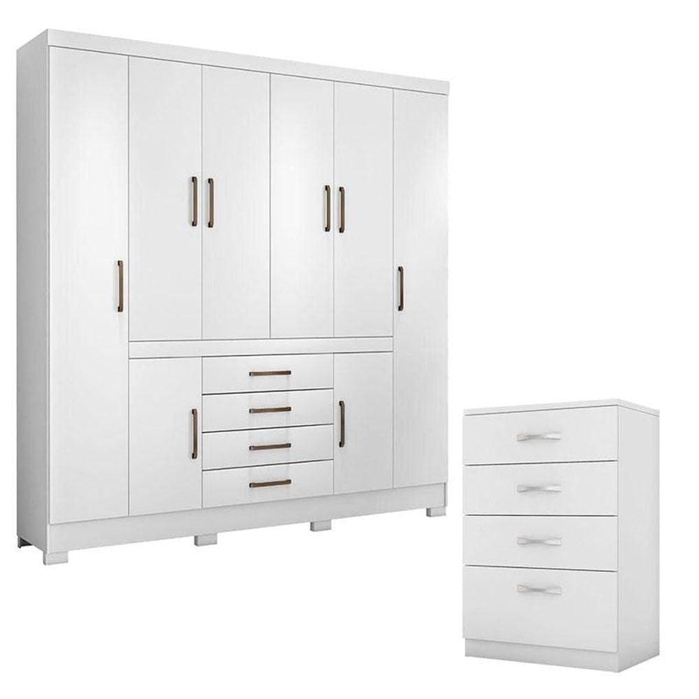 Cômoda Astral E Guarda Roupa Casal New Realce Branco - Demóbile