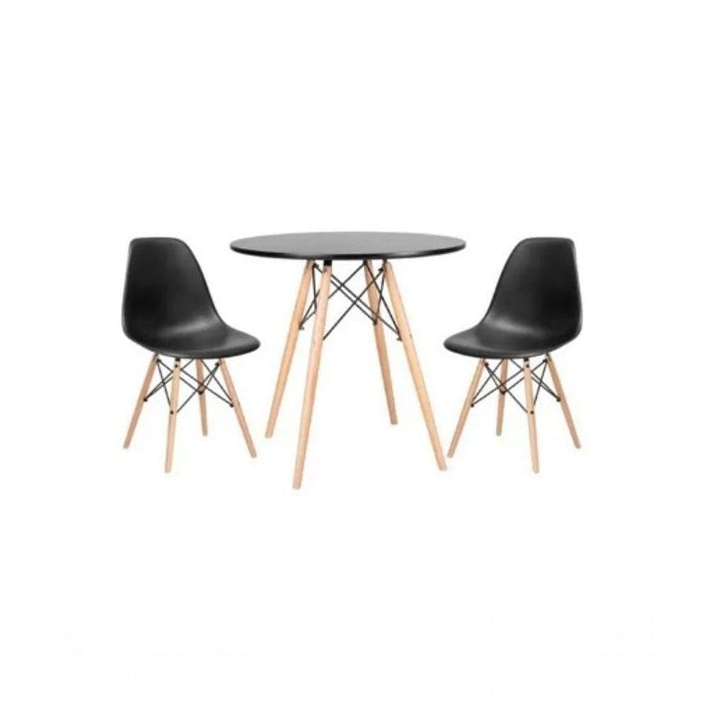 Conjunto Mesa Eiffel Redonda 70 Cm Mdf + 2 Cadeira Eames Eiffel Preto