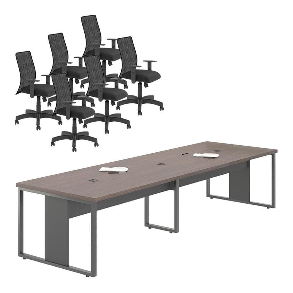 Conjunto Mesa E Cadeiras Para Escritório Doha Freijó Preto