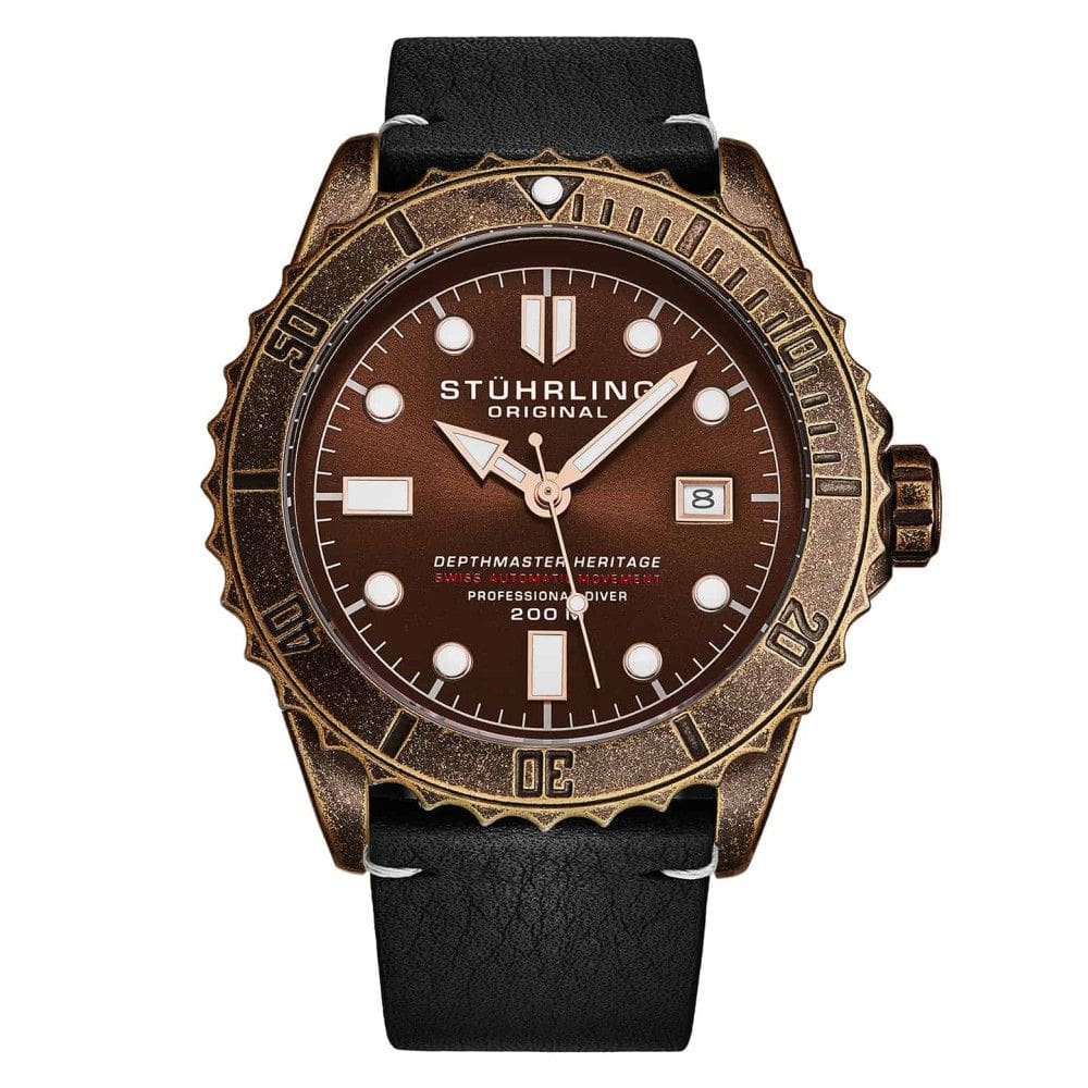 Relogio Swiss Automatico Depthmaster Heritage 1003L 44MM com Mostrador Marrom e Pulseira de Couro Preta Stuhrling