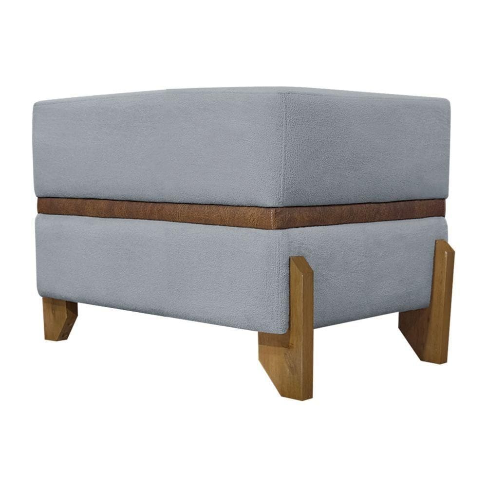 Puff Recamier Kodama Para Cama De Solteiro 50cm Bouclé Pé Castanho - Cinza Bouclé