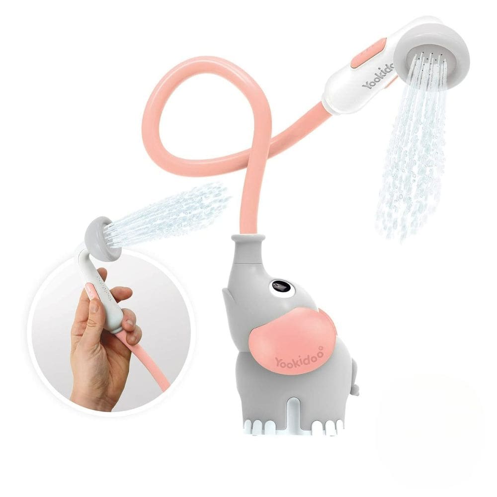 Cabeça de chuveiro de banho para bebês Yookidoo Elephant com brinquedo de banho rosa