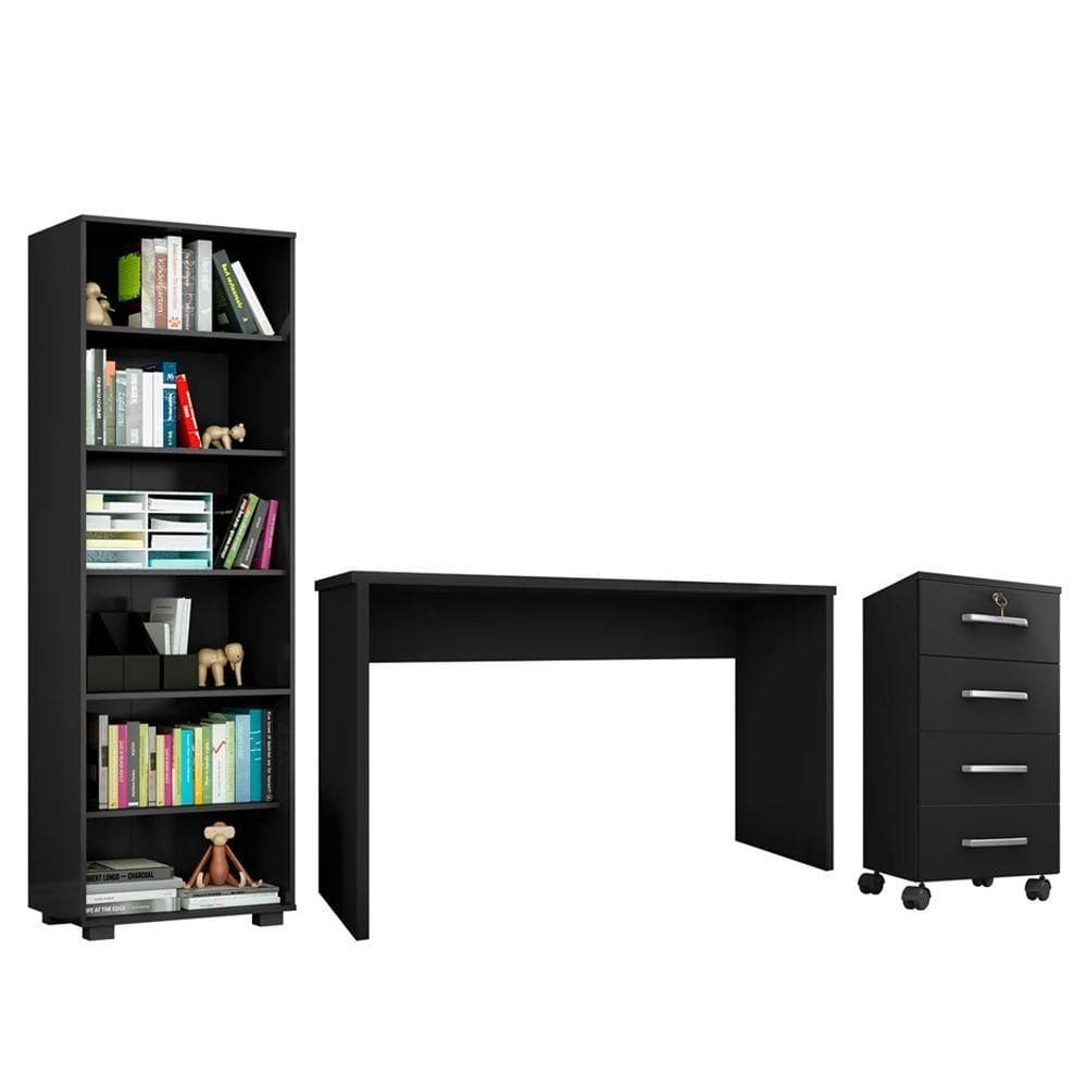 Conjunto De Escritório Home Office 3 Com Peças Gávea Preto - Mpozenato