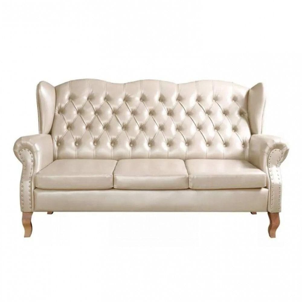 Sofá Imperador Chesterfield 3 Lugares Capitonê Retrô Vintage Bege