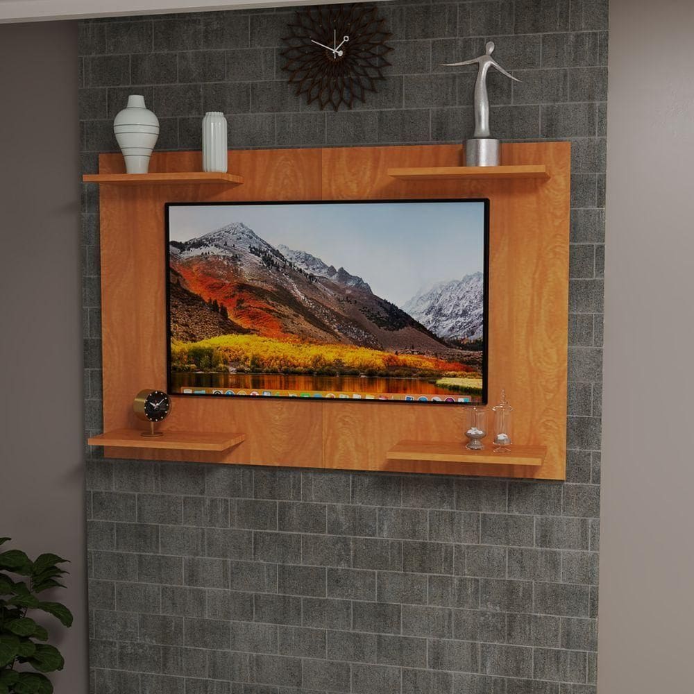 Painel Tv 50 Pol Mdf C/ Prateleiras Decoração Cor Cerejeira