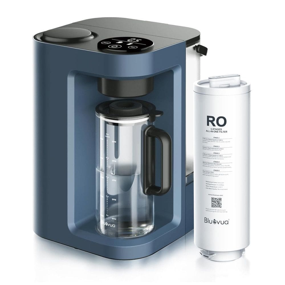 Filtro de Água de Bancada sem Instalação 1,2L com Osmose Reversa de 5 Estágios de Purificação, 110V Bluevua, Azul
