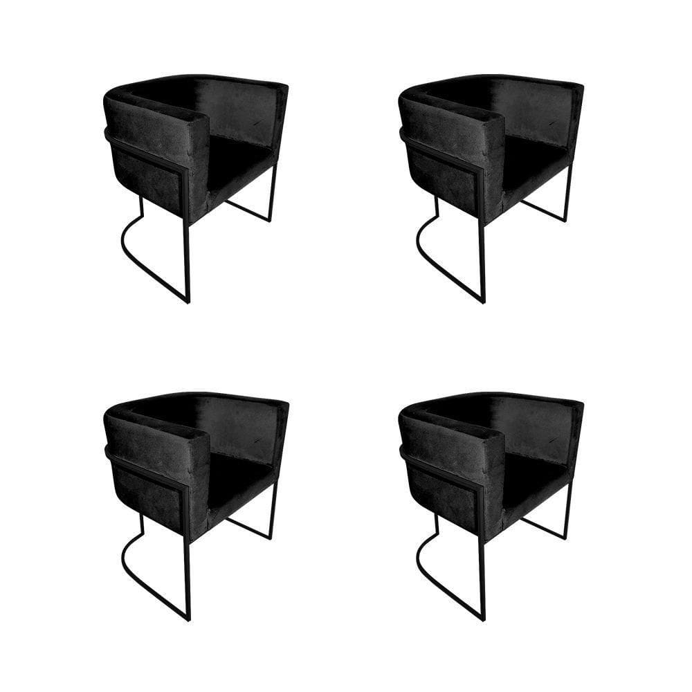 Kit 4 Cadeiras De Jantar Premium Base De Ferro Preta Veludo Preto