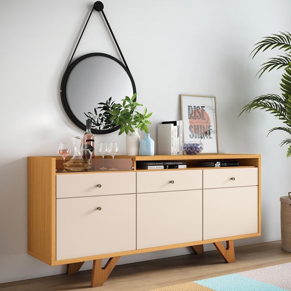 Aparador Buffet Sala Sollare Com Pés Madeira Maciça Cinamomo/off White