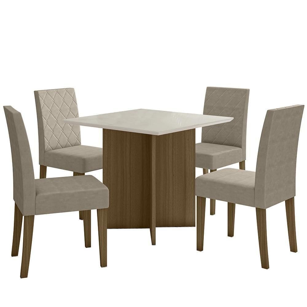 Kit Mesa De Jantar Helo Com Vidro 90x90 Com 4 Cadeiras Jade Carvalho/off White/fendi Carvalho/off White/fendi