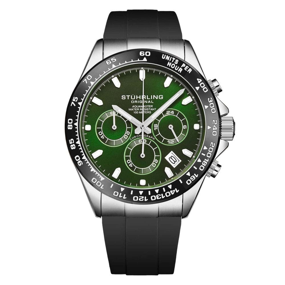 Relógio Aquamaster Cronógrafo 42mm Mostrador Verde Esmeralda e Pulseira Preta - Stuhrling 4050