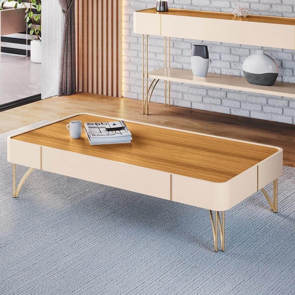 Mesa De Centro Cadenza Com Pés Em Aço Off White/cinamomo