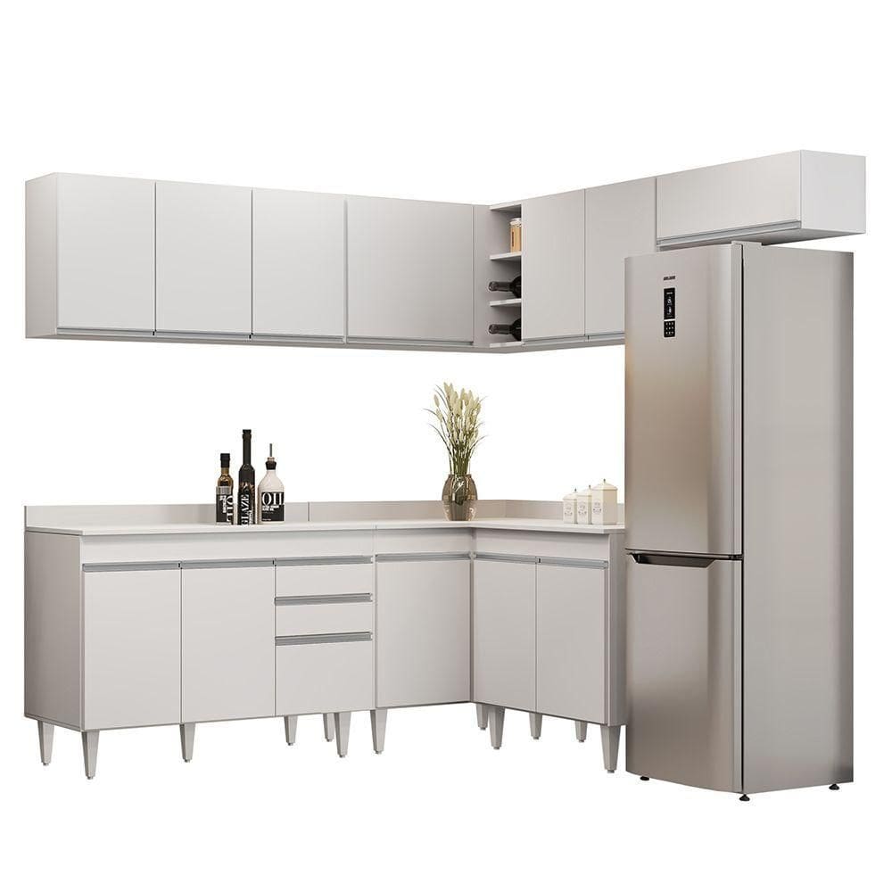 Armário De Cozinha Modulado De Canto 7 Peças Cp20 Balcão Com Tampo Branco