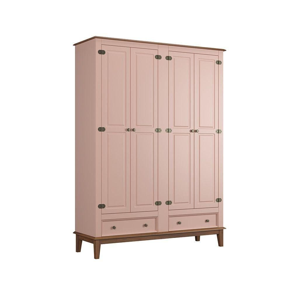 Guarda-roupa Juvenil 4 Portas E 2 Gavetas - Madeira Maciça E Mdf - Rosa