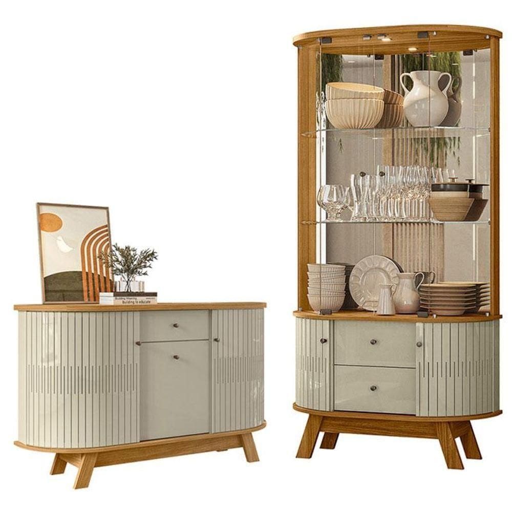 Aparador Para Sala Buffet Monza E Cristaleira Moss Cumaru Opala - Madetec