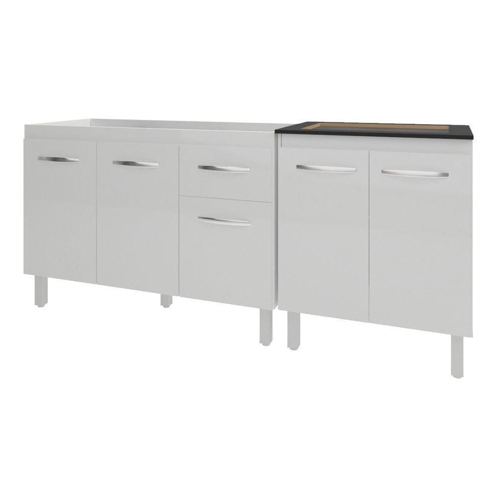 Armário Cozinha Gabinete Pia De 120 Cm Aline E Balcão Fran Para Cooktop 5 Bocas Branco