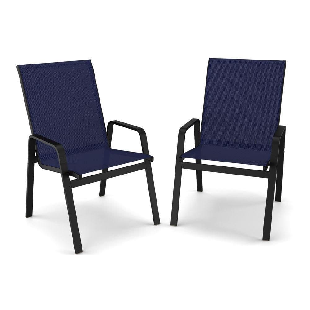Kit 2 Cadeira Riviera Piscina Praia Alumínio Preto Tela Azul