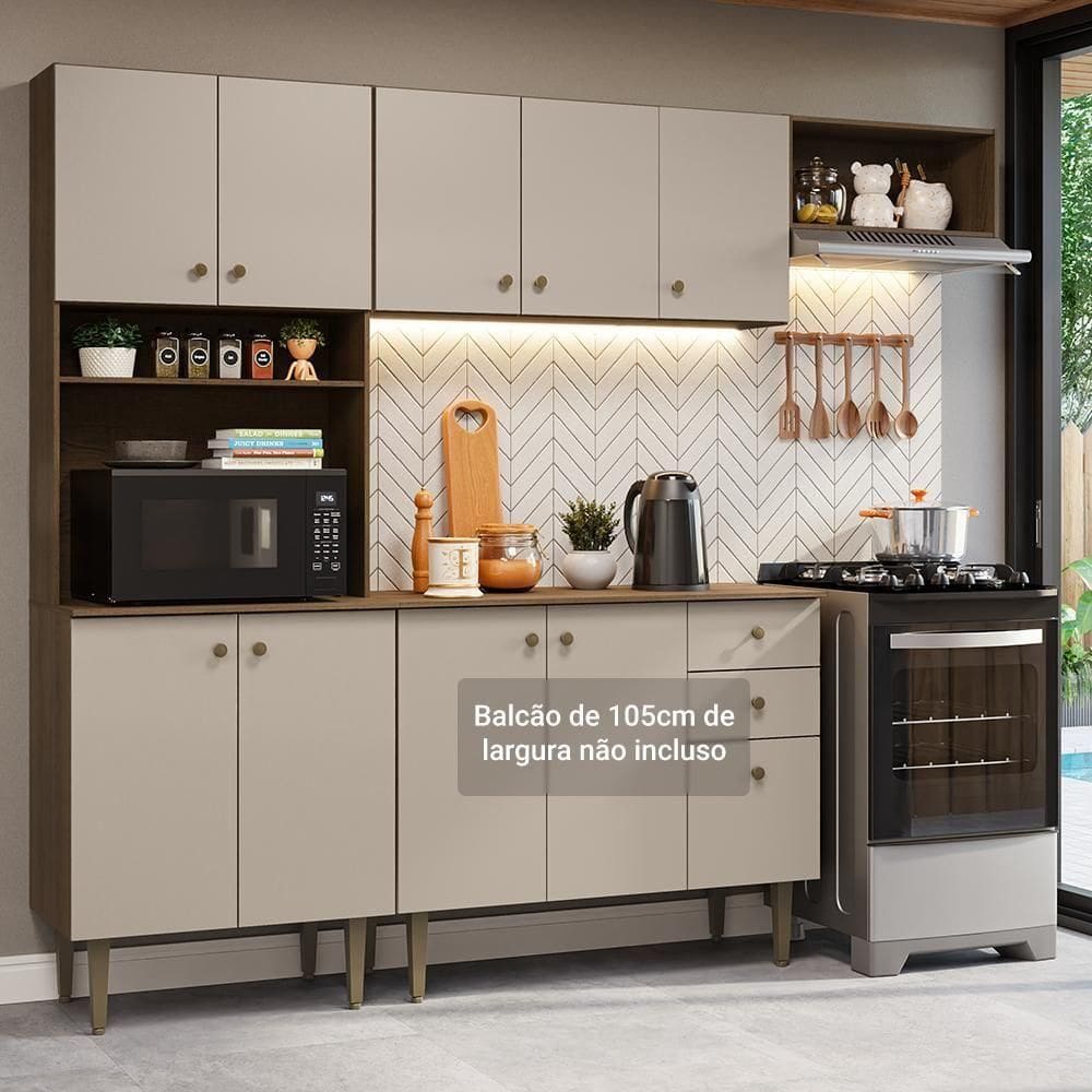 Armário De Cozinha Compacta 235cm Rustic/crema Gourmet Madesa Xc03 Rustic/crema