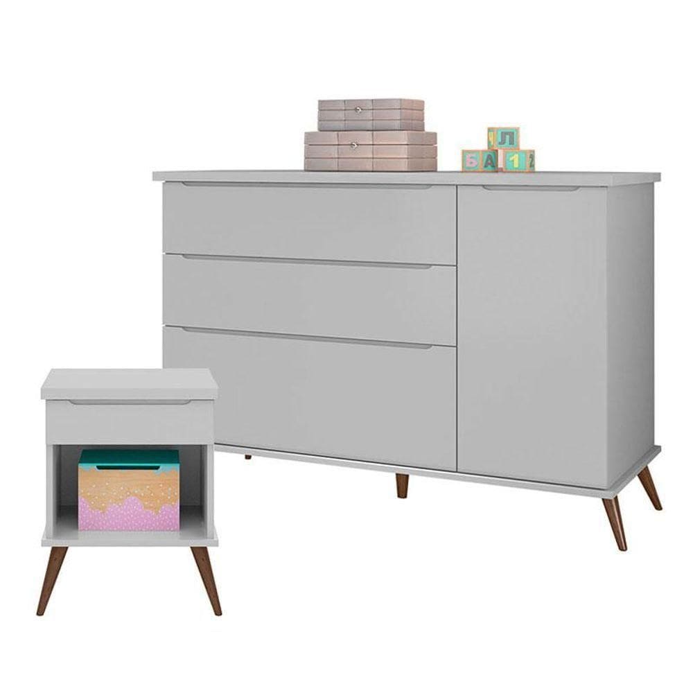 Cômoda Infantil Com Porta E Mesa De Apoio Alice Cinza Acetinado - Phoenix