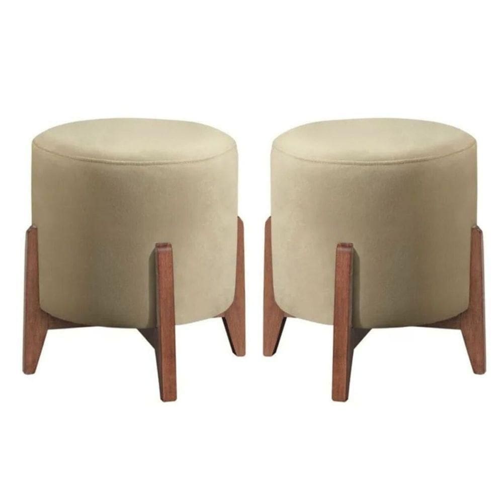 Kit 2 Puff Decorativo Para Sala Redondo Luxo Viena ino bege