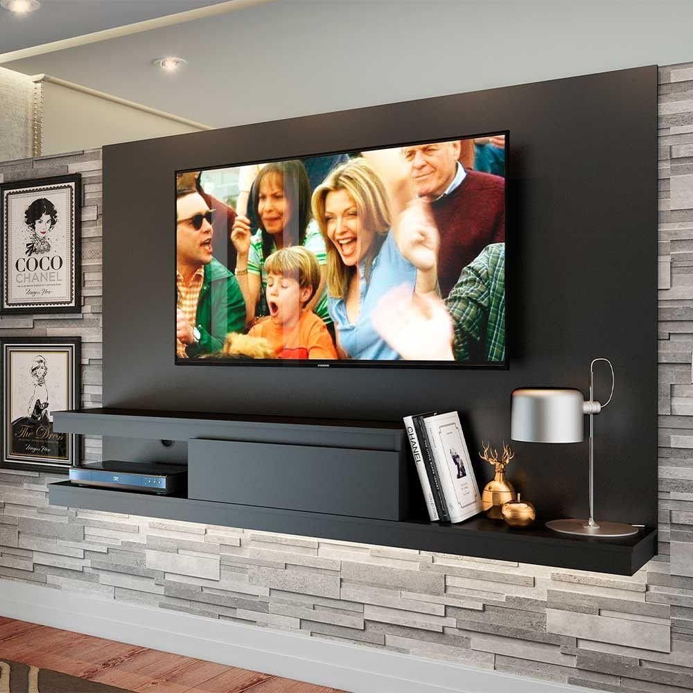 Painel Home de Tv com Gaveta 3 Prateleiras 134,4cm Preto